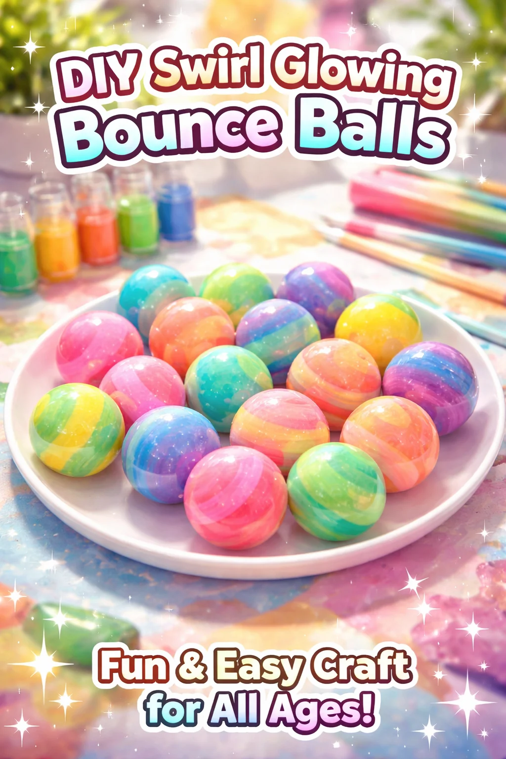DIY glowing bounce balls in vibrant swirl colors