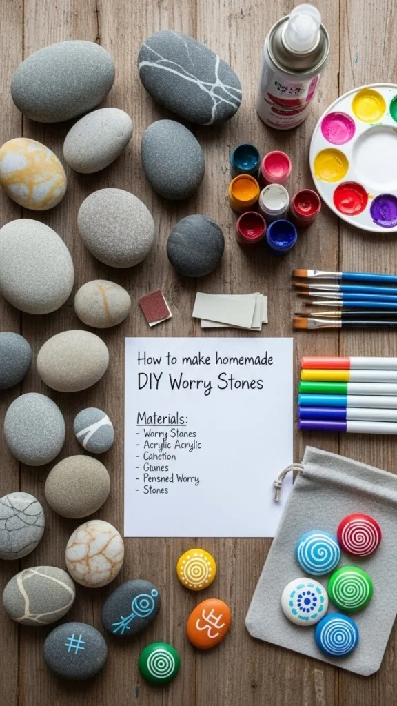 Handmade DIY worry stones for stress relief and relaxation
