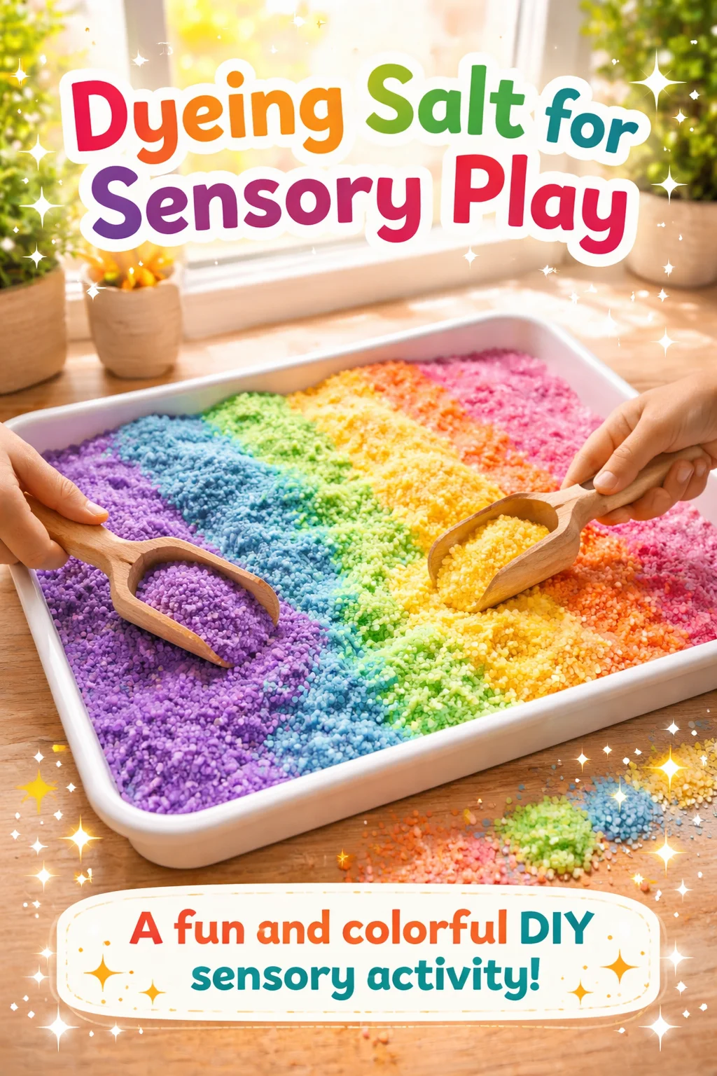 Colorful dyed salt for sensory play activities and creative exploration.