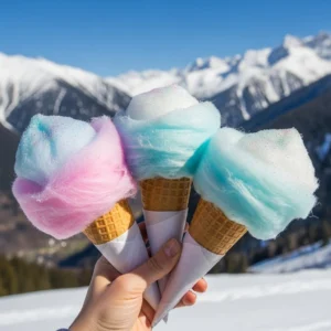 Colorful edible glitter fairy floss cones for festive desserts