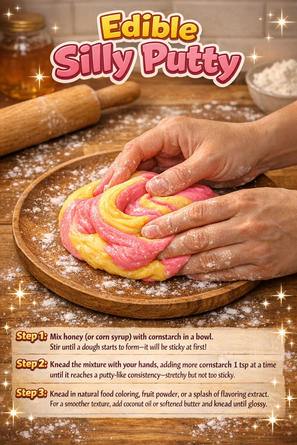 Colorful edible silly putty displayed on a white background.