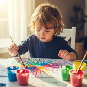 Colorful Fireworks Straw Painting art project created using vibrant straw techniques