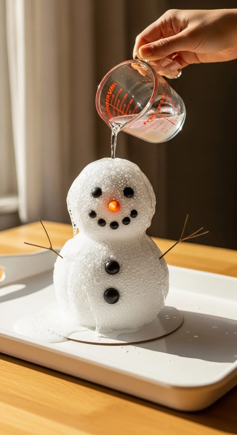 Fizzy Baking Soda Snowman experiment with effervescent reaction