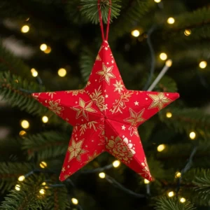 Beautiful folded fabric star ornament for holiday decorations