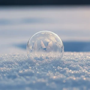 A breathtaking image of frozen bubbles in a snowy landscape, showcasing nature's art.