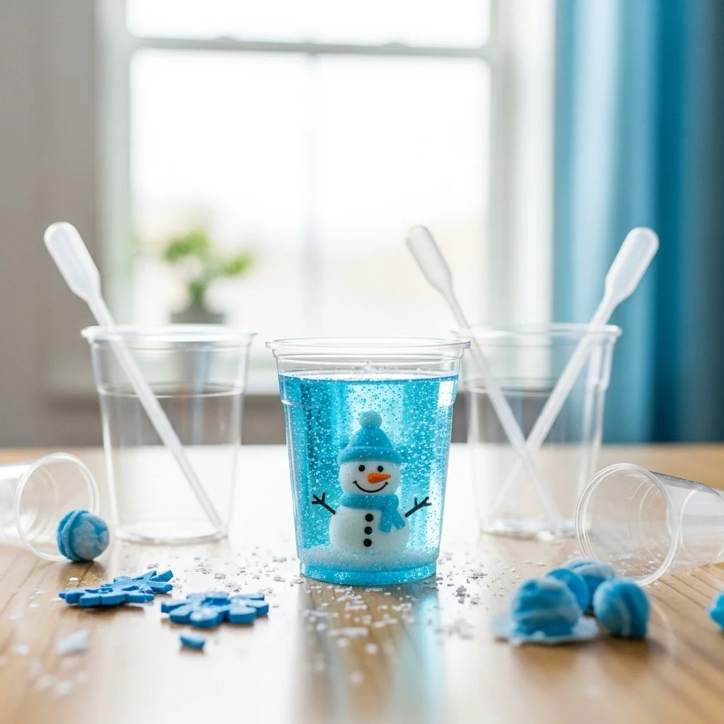 Elsa Snowman Cup craft and snow globe activity for kids