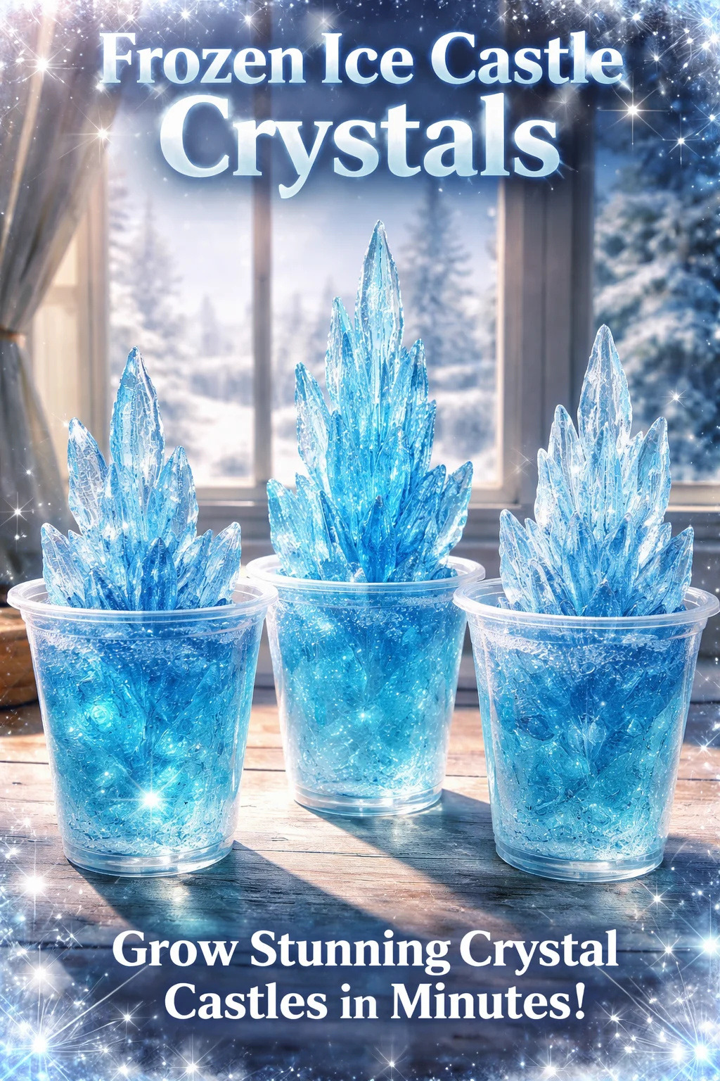 Stunning Frozen Ice Castle Crystals sparkling in a winter landscape