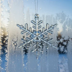 Cluster of frozen icy snowflakes exhibiting intricate designs against a winter background.
