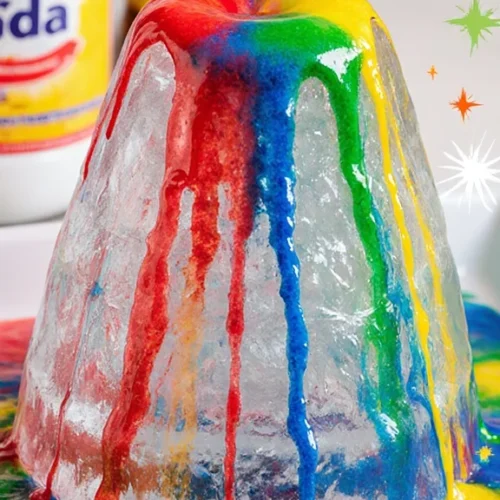 A vibrant color explosion from a frozen volcano, showcasing unique icy patterns.