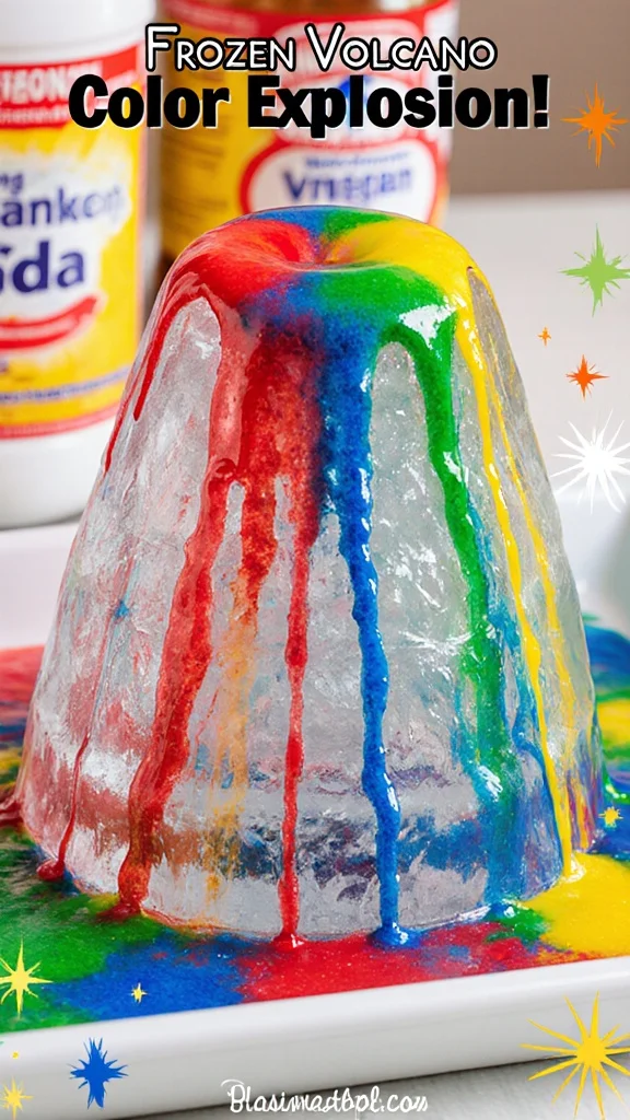 A vibrant color explosion from a frozen volcano, showcasing unique icy patterns.