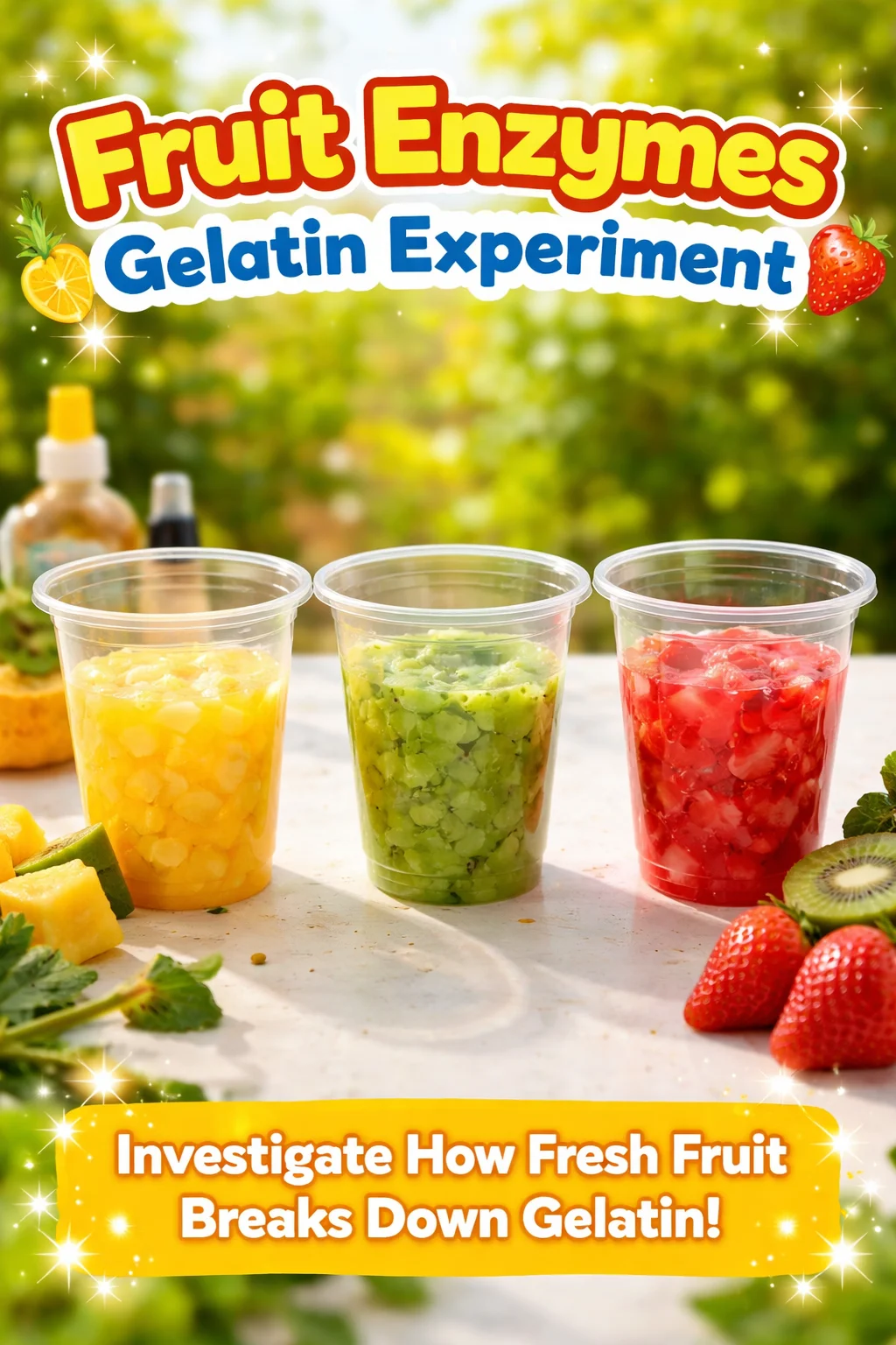 Fruit enzymes gelatin experiment showcasing the effects of natural enzymes in food.