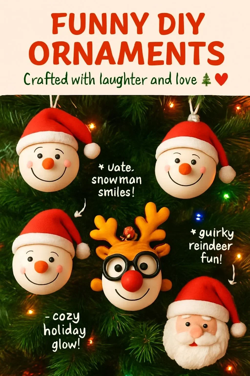 Funny DIY Christmas ornaments adding silly smiles to the holiday tree