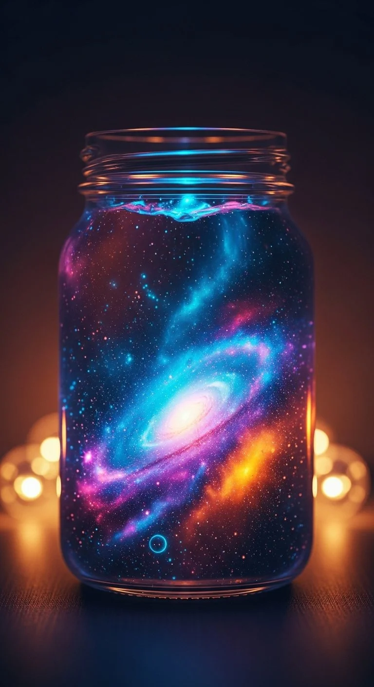 Homemade galaxy jar filled with colorful stars and planets