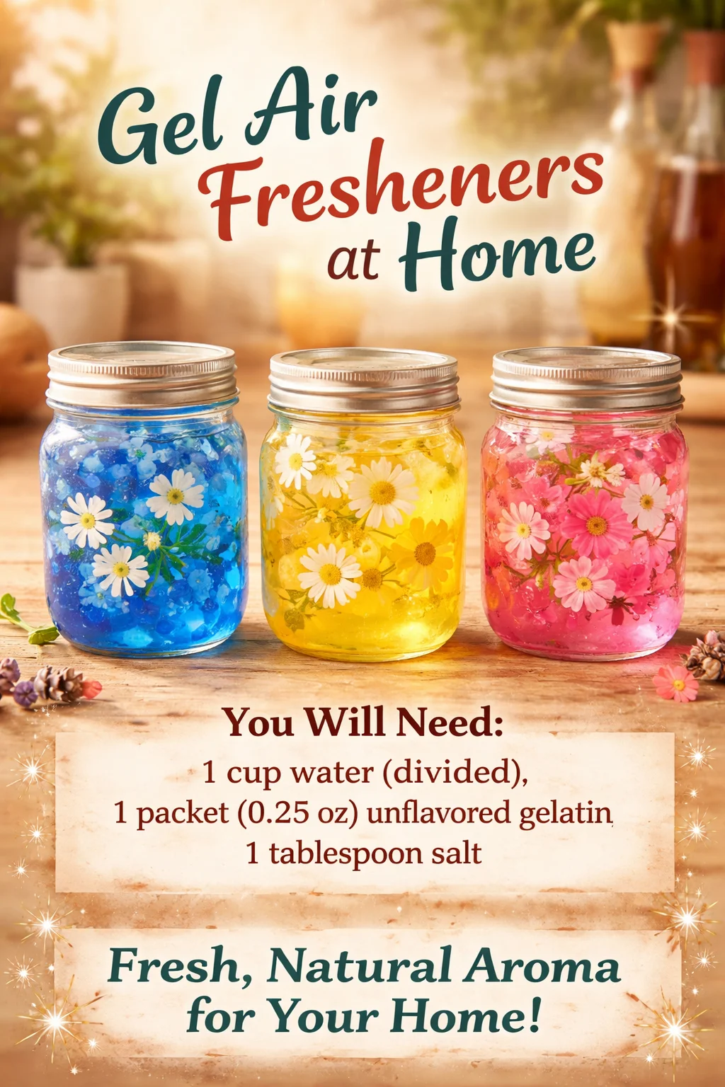 Variety of gel air fresheners displayed in a home setting for a pleasant aroma