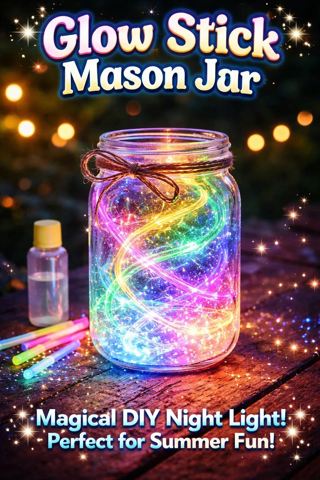 Colorful glow sticks in a mason jar for party decoration and ambiance