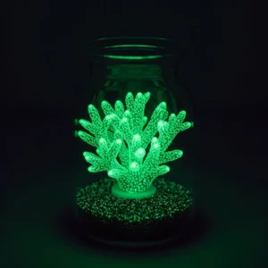 Glowing baking soda tree showcased in a decorative jar