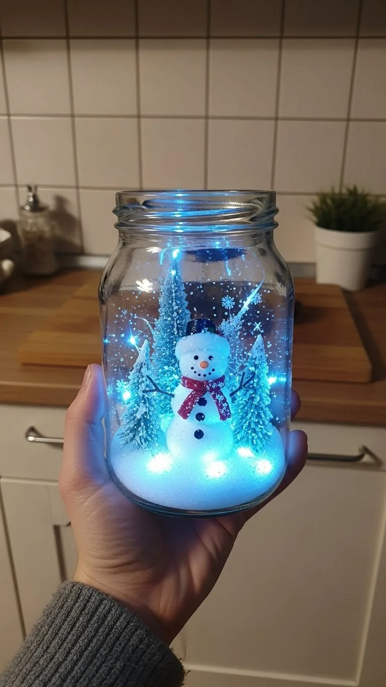 Decorative glowing snowman illuminating a festive winter scene