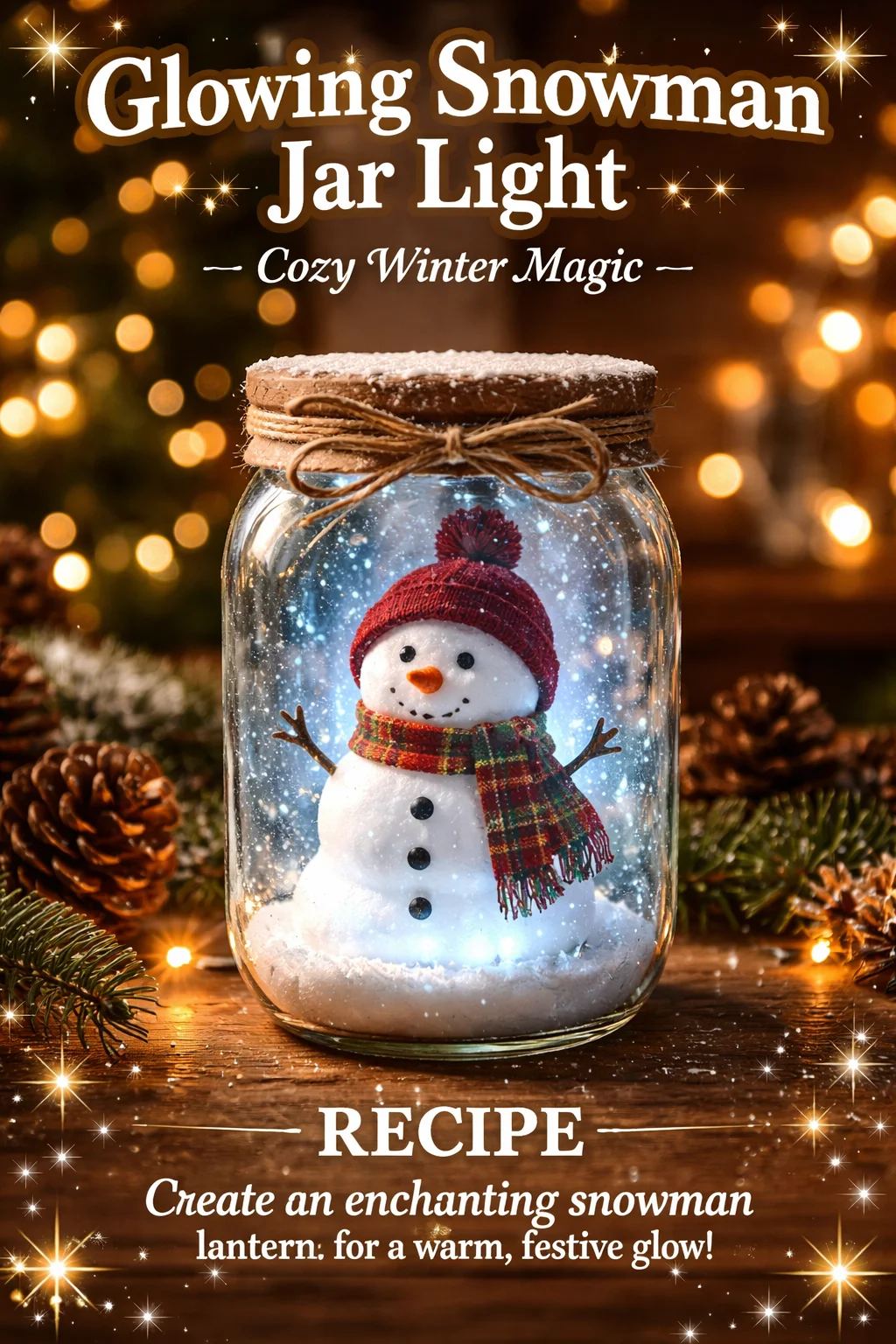Cozy glowing snowman jar light for winter decor.