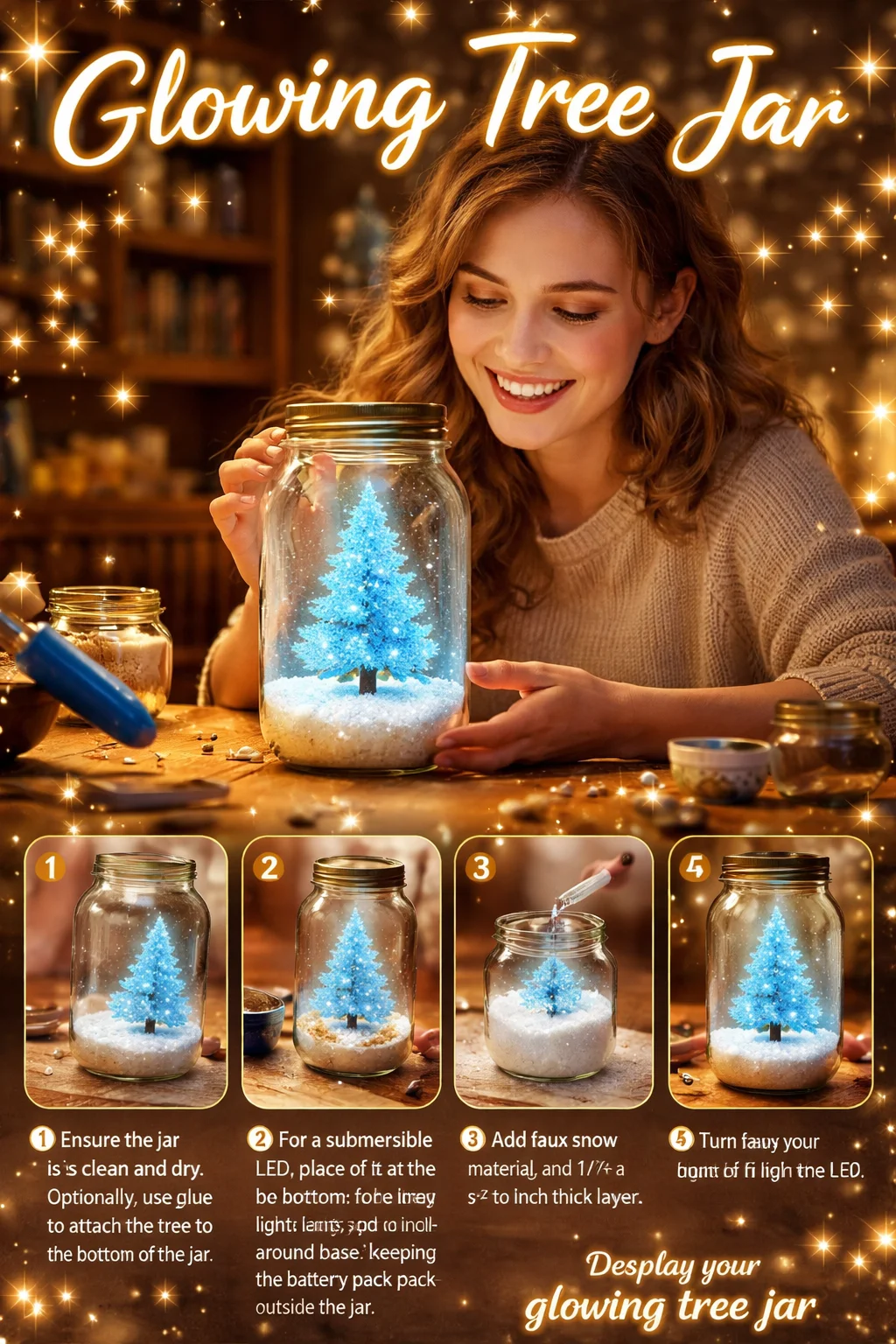 Glowing Tree Jar illuminating a cozy space with its enchanting light.
