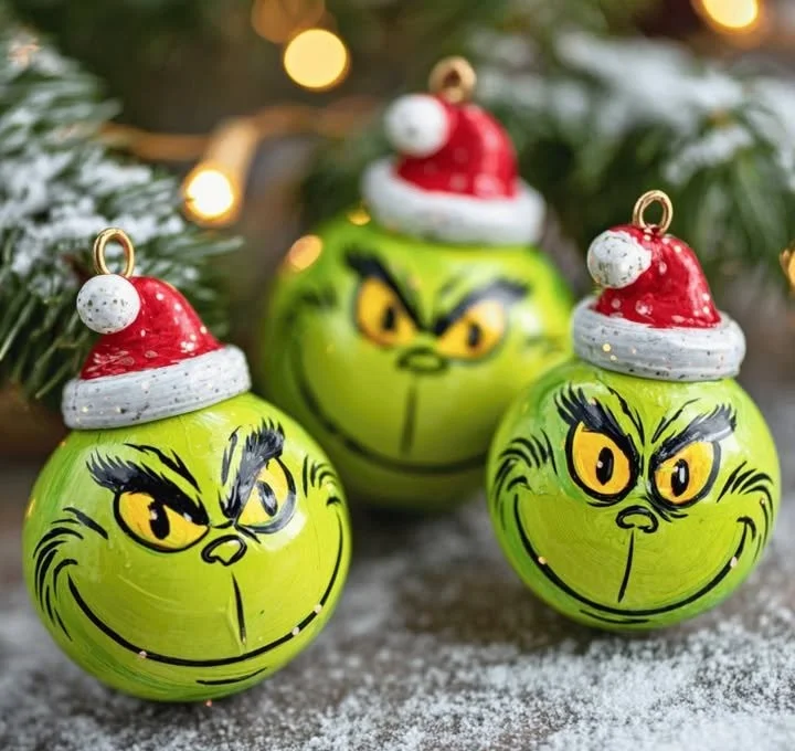 Grinch inspired ornaments for festive holiday decor
