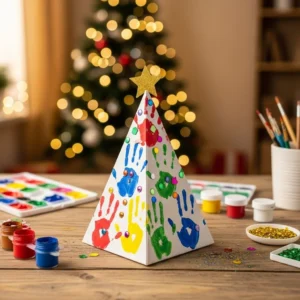 Handprint keepsake Christmas tree ornament made by a child