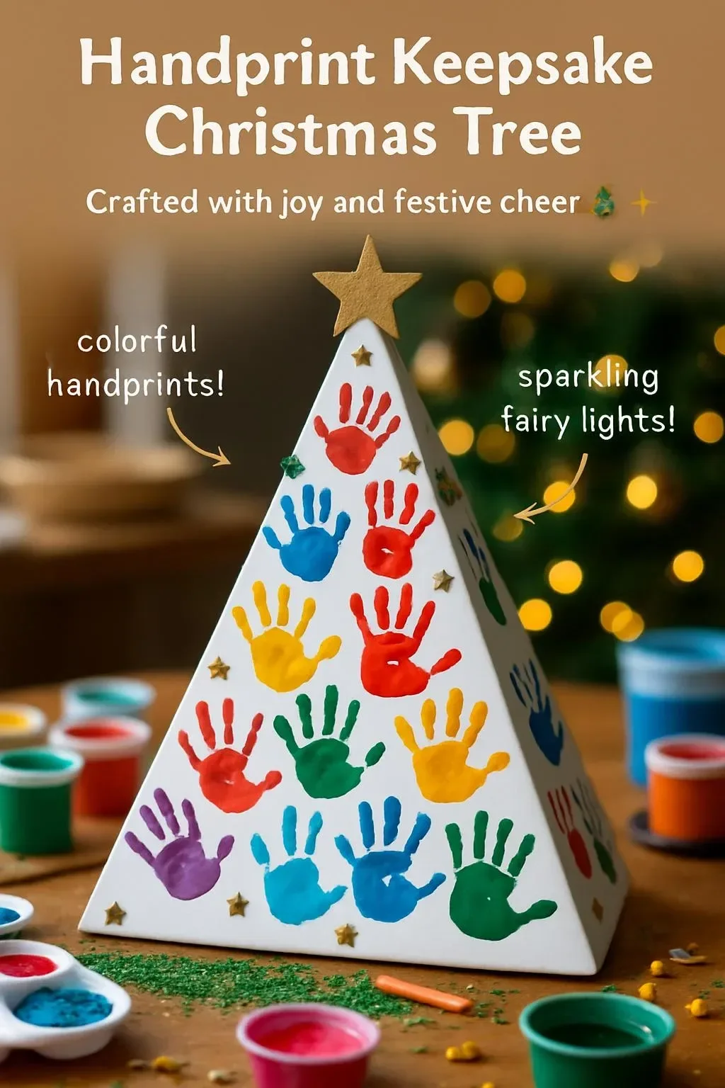 Handprint Keepsake Christmas Tree craft project for holiday memories