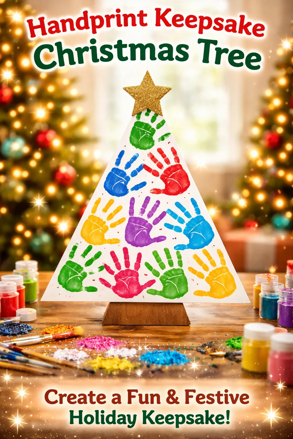 Handprint keepsake Christmas tree ornament showcasing children's handprints