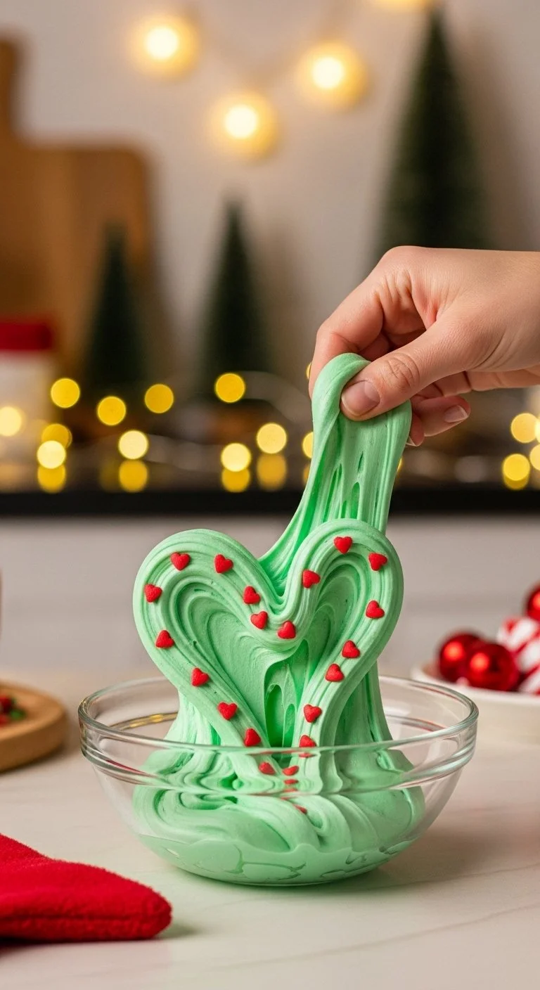 Vibrant green Christmas slime inspired by How the Grinch Stole Christmas.