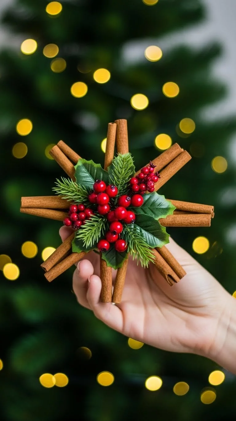 Handmade cinnamon stick star decoration for festive crafts