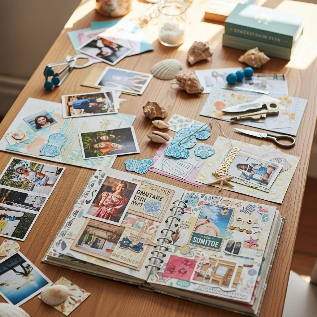 Handmade summer holiday scrapbook showcasing travel photos and memories