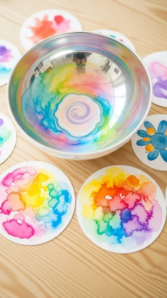 Colorful magic milk art created with food coloring and dish soap