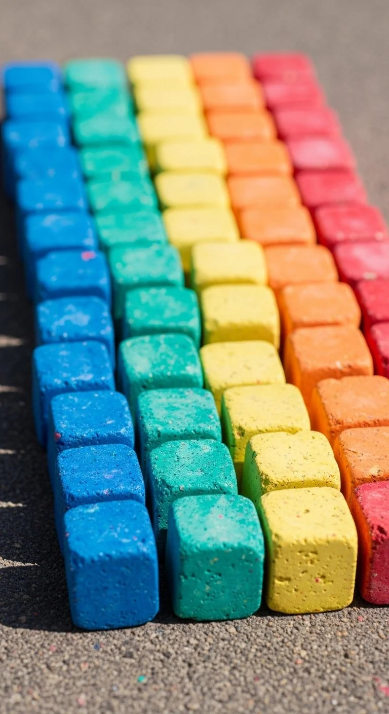 Colorful summer art created with Ice Chalk outdoors.