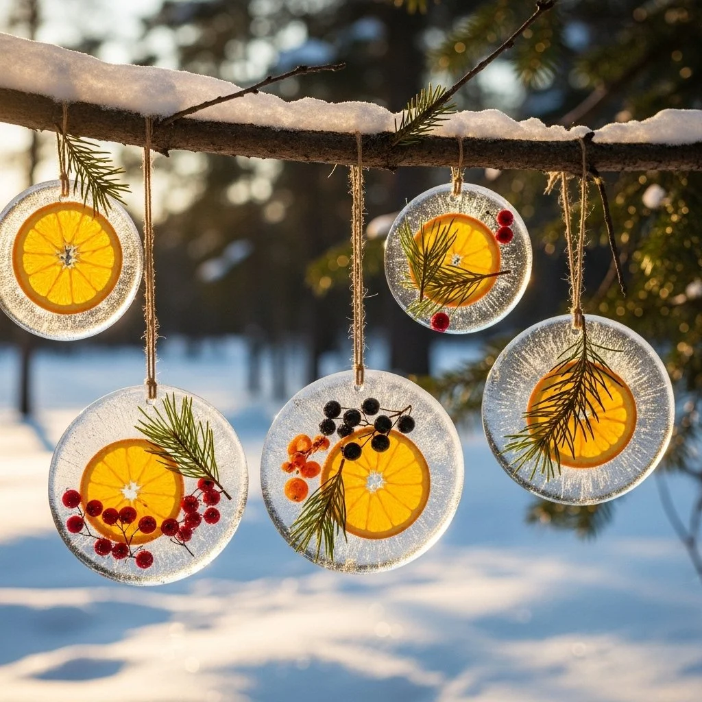 Colorful ice suncatchers glistening in the sunlight, showcasing nature's beauty.