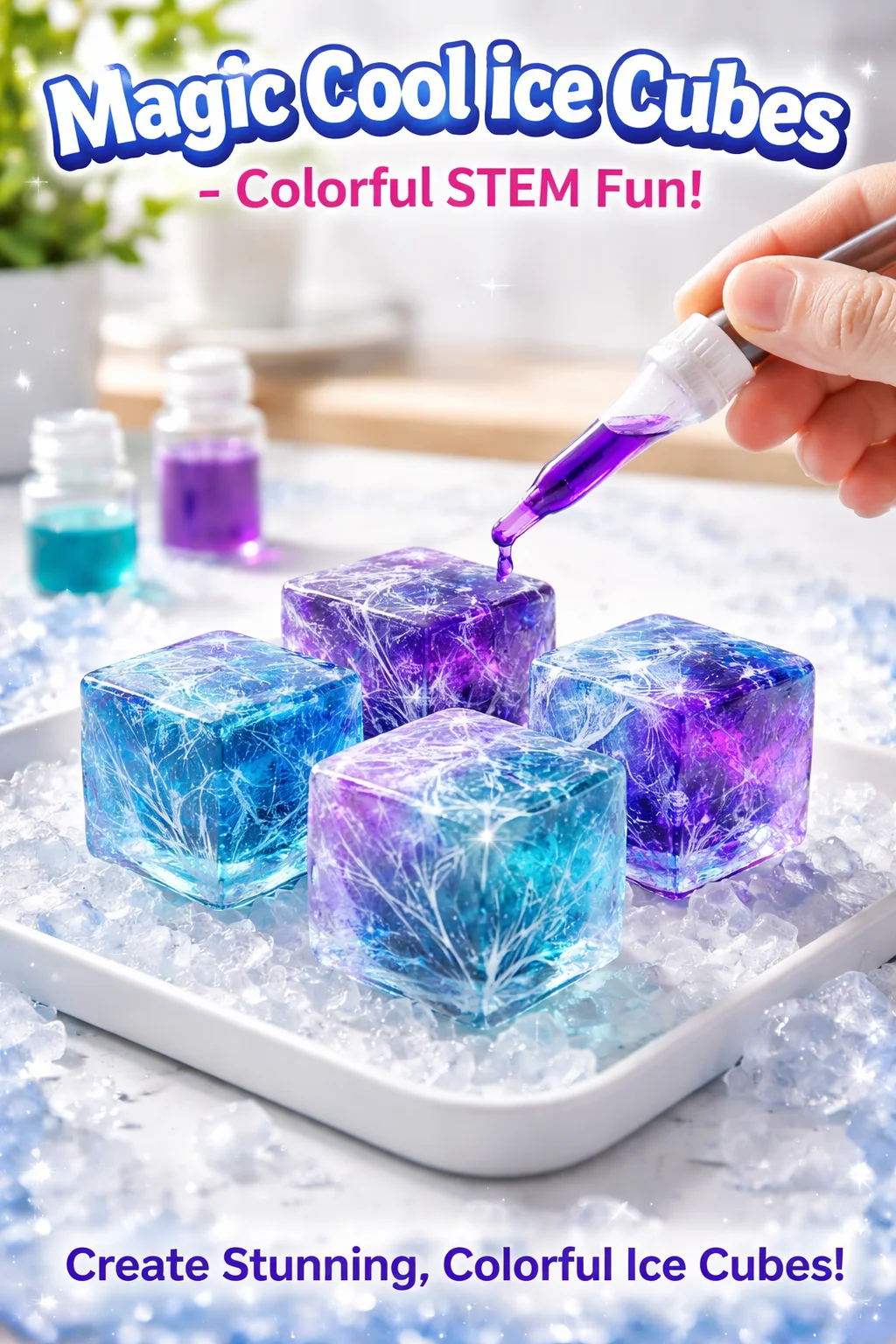 Colorful Magic Cool Ice Cubes showcasing STEM education and fun activities.