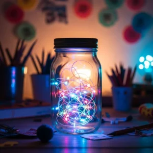 Kids making a DIY glowing jar craft for a magical glow effect