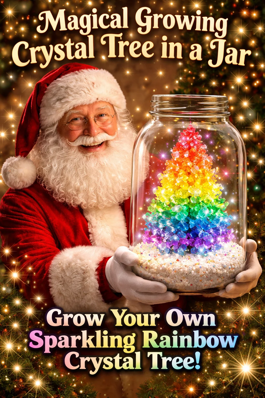 Magical growing crystal tree inside a decorative jar.