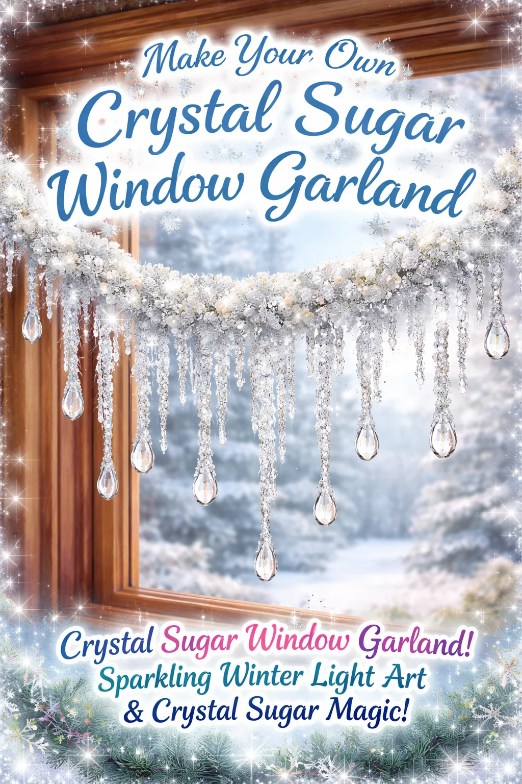 DIY crystal sugar garland hanging in window for decoration