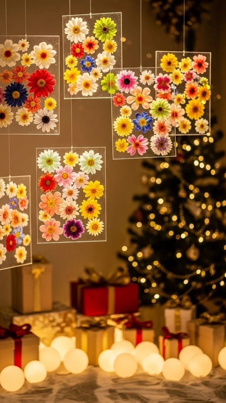 Colorful DIY bioplastic suncatchers hanging in a sunny window