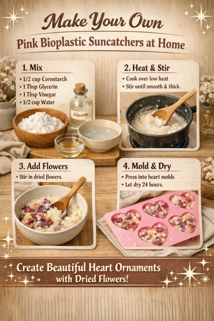 DIY pink bioplastic suncatchers made at home