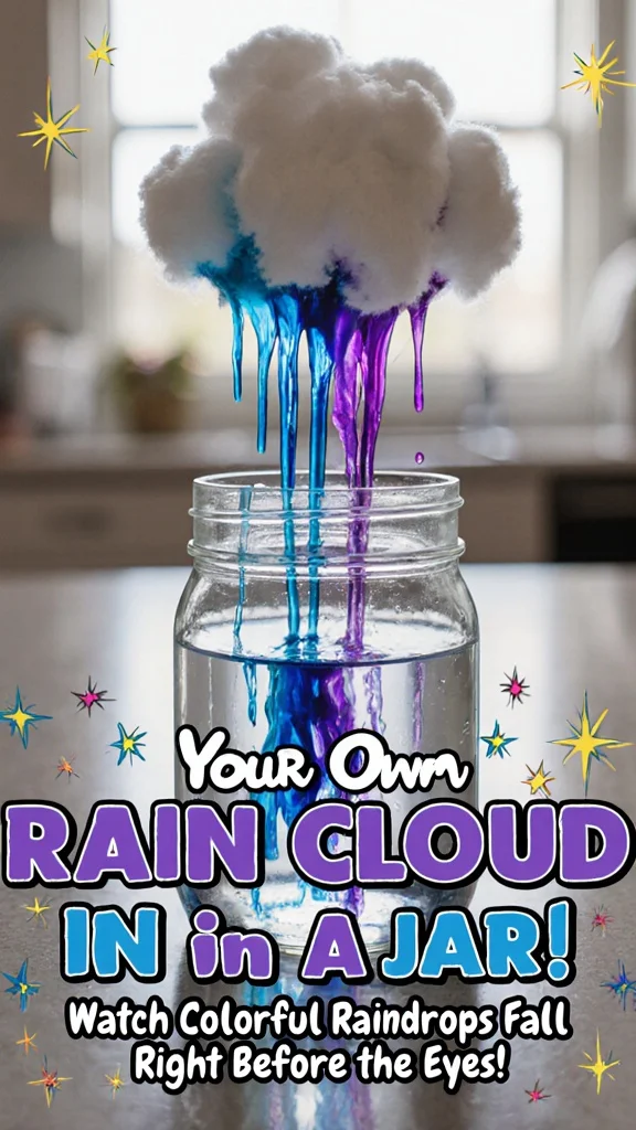 DIY rain cloud in a jar project for kids with clouds and rain effects