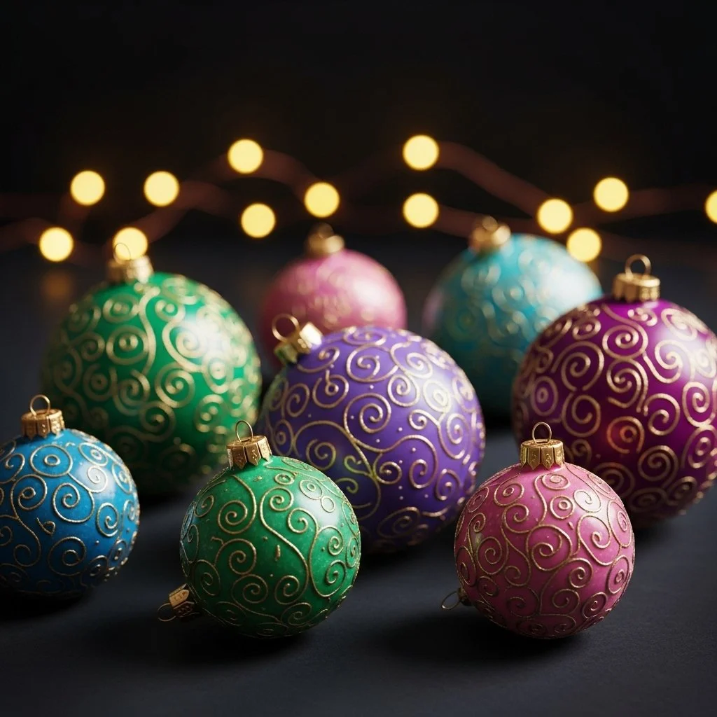 Beautiful marbling ornaments displayed in an artistic arrangement.