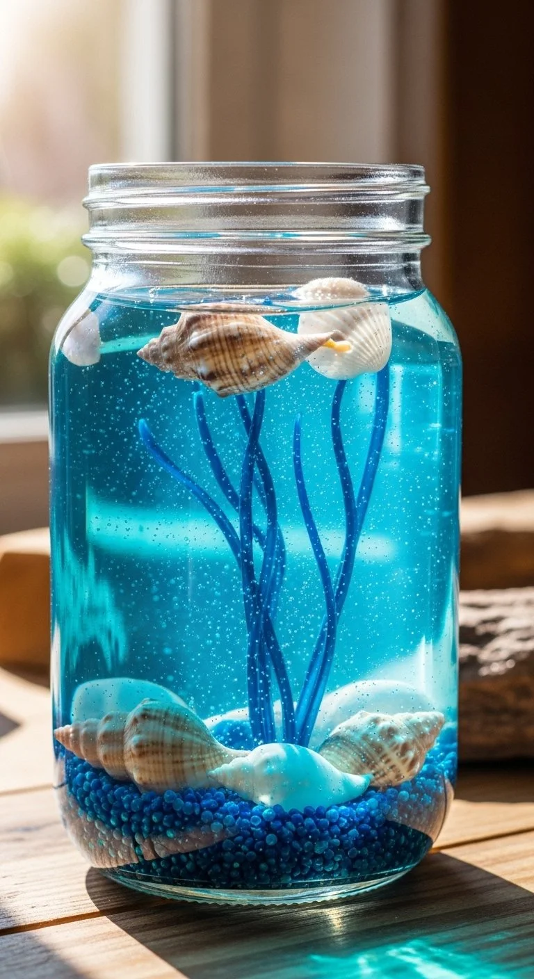 Beautiful Mason Jar Aquarium showcasing a mini aquatic ecosystem with fish and plants.