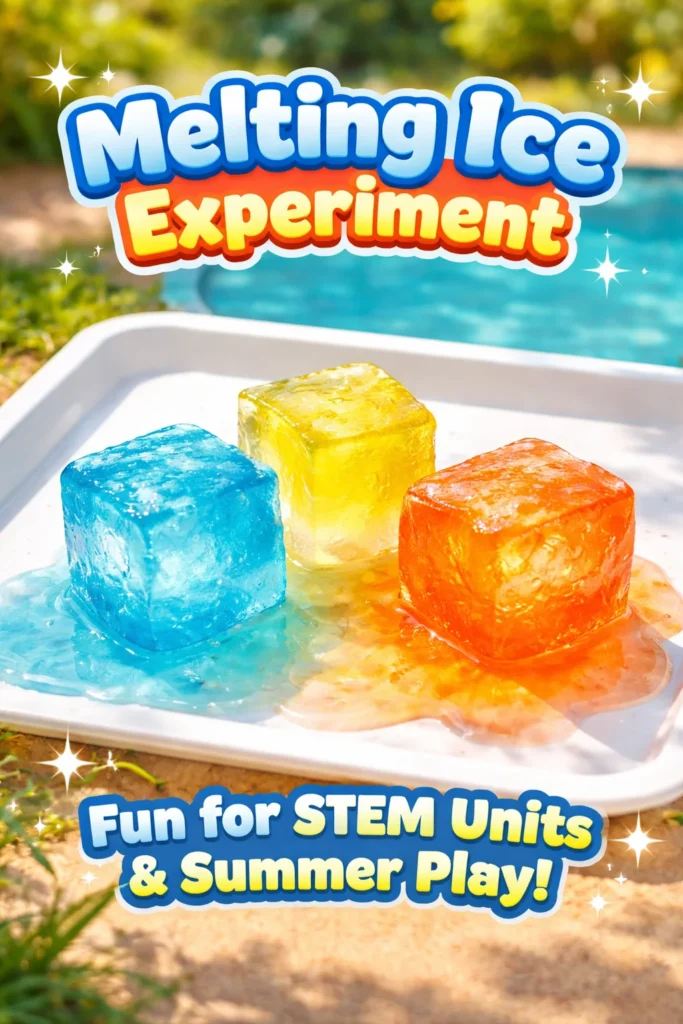 A scientist demonstrating a melting ice experiment with colorful liquids.