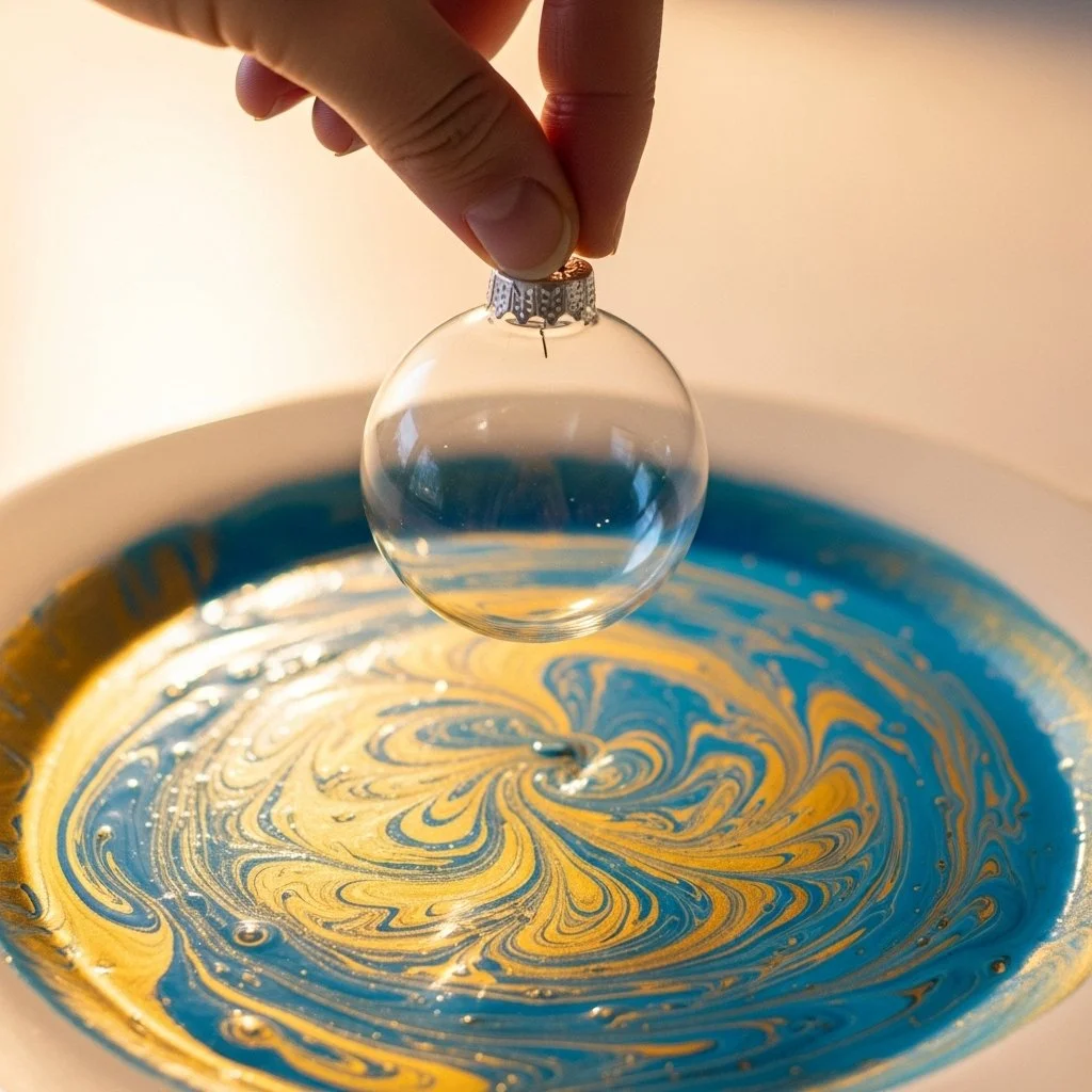 A beautifully crafted Marbling Ornament showcasing intricate swirling patterns.