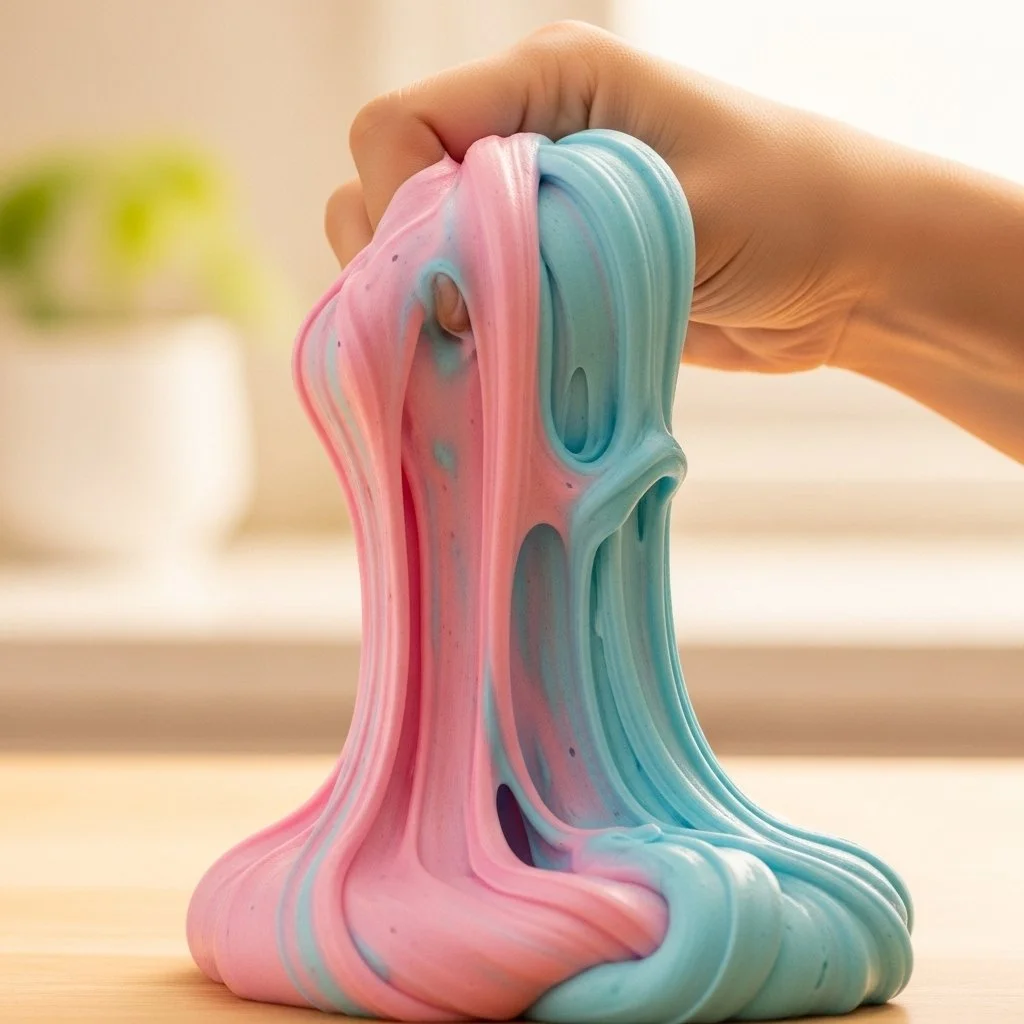 Homemade no-glue soap slime recipe with colorful textures.