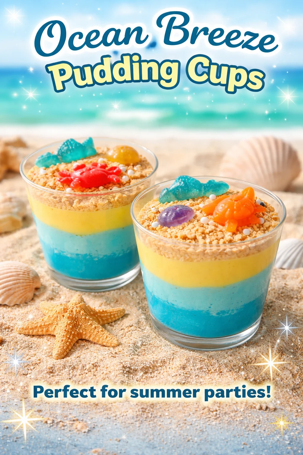Ocean Breeze Pudding Cups with layered flavors and vibrant colors