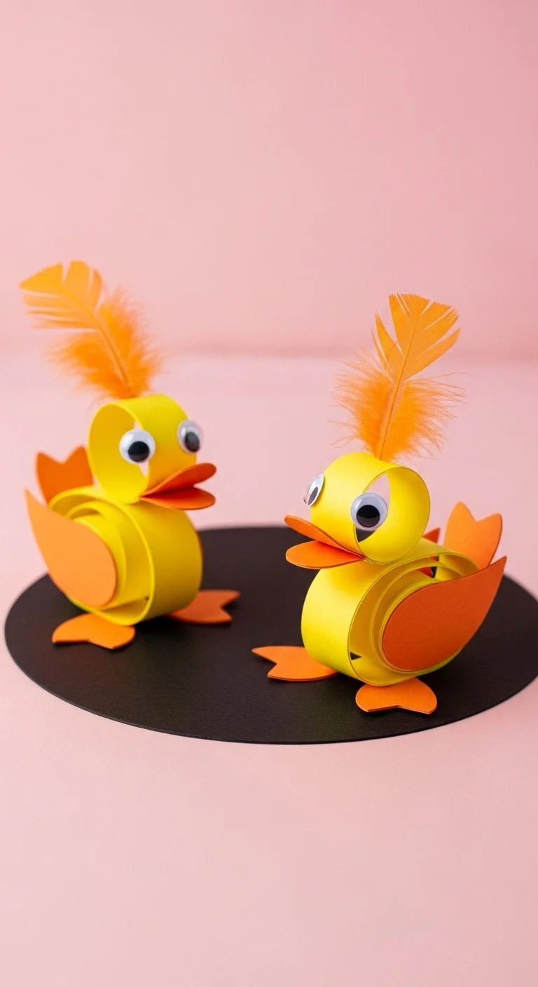 Colorful paper loop duck craft for kids, showcasing step-by-step instructions.