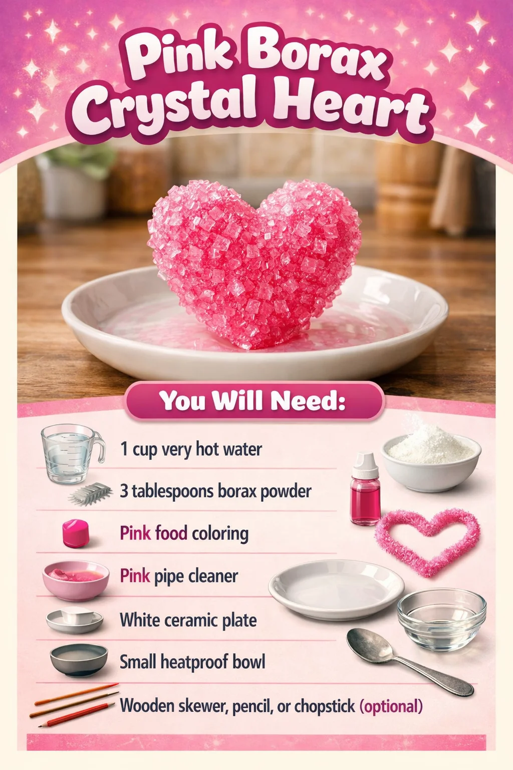 Pink Borax Crystal Heart, a beautiful decorative piece crafted from natural borax crystals.