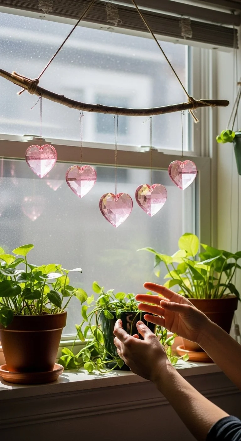 Pink crystal heart showcasing elegance and love.
