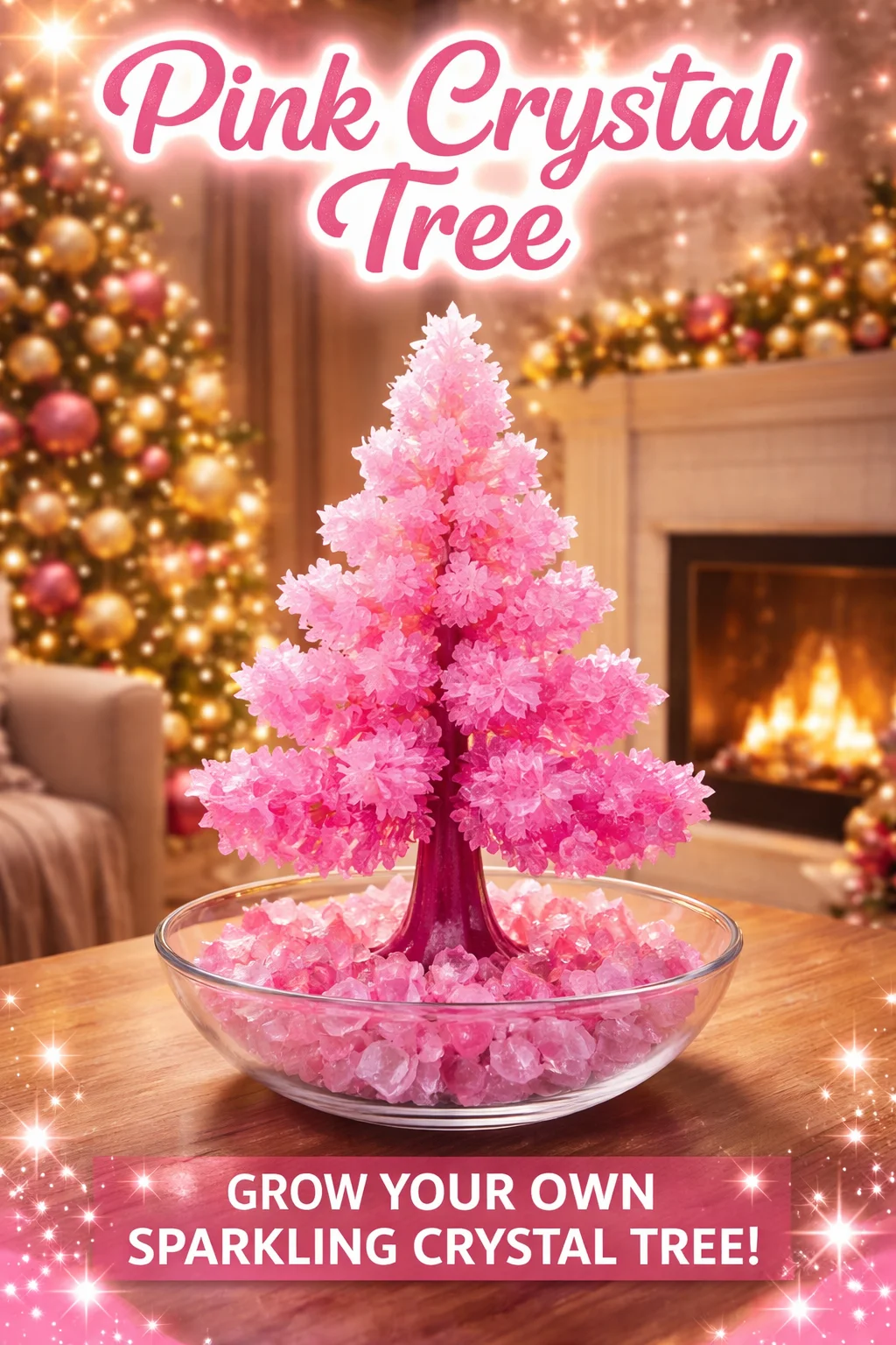 Decorative Pink Crystal Tree with intricate crystal details